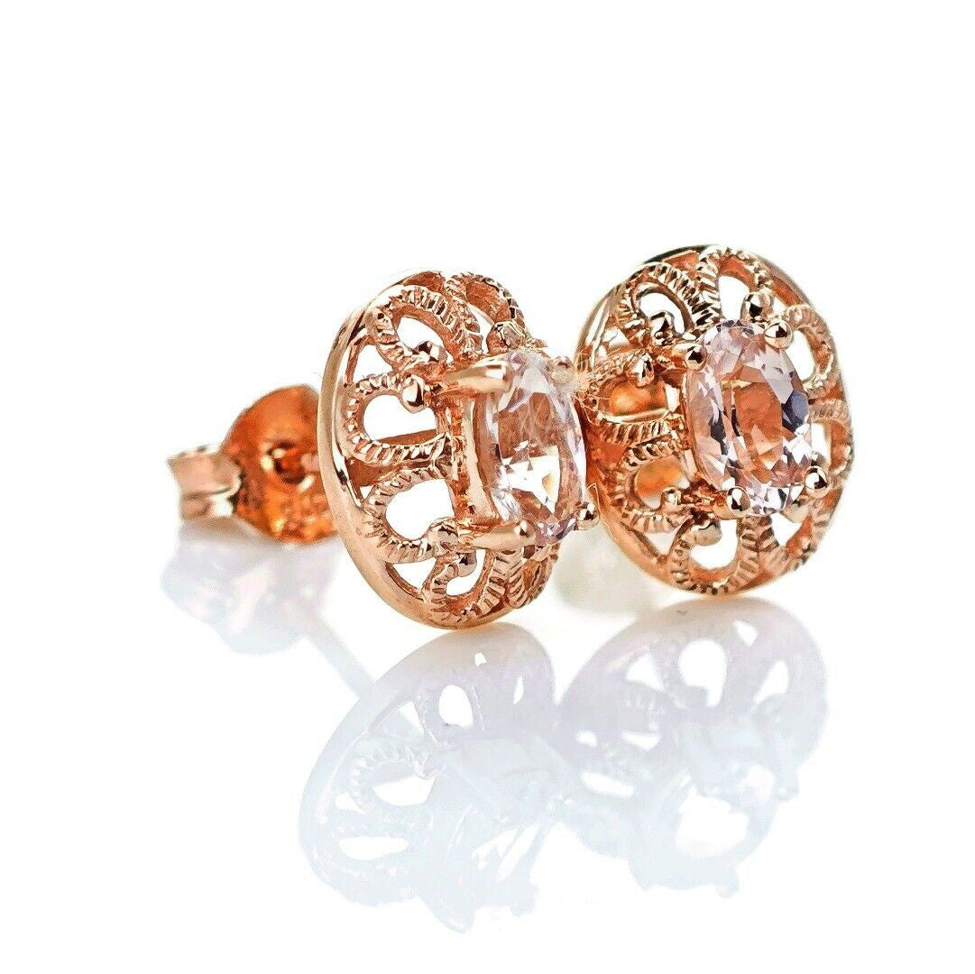 9ct Morganite Earrings Rose Gold Studs Natural Pink Gemstones 0.37ct