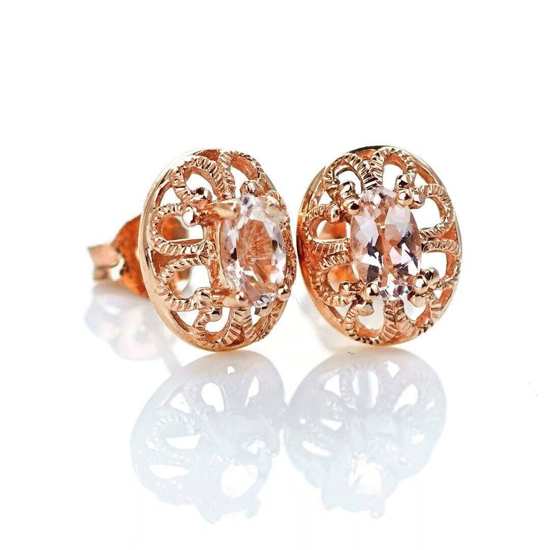 9ct Morganite Earrings Rose Gold Studs Natural Pink Gemstones 0.37ct