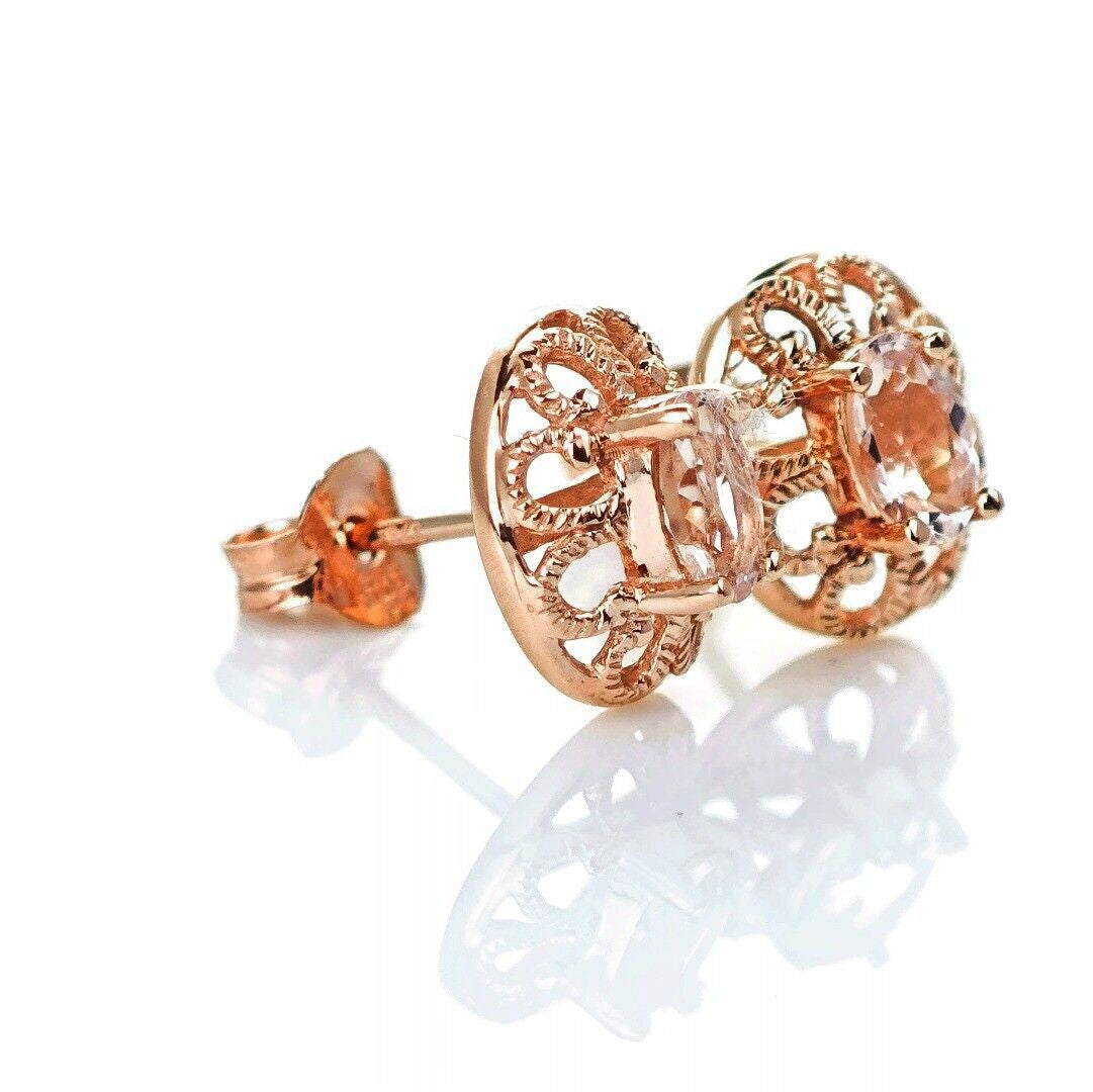 9ct Morganite Earrings Rose Gold Studs Natural Pink Gemstones 0.37ct