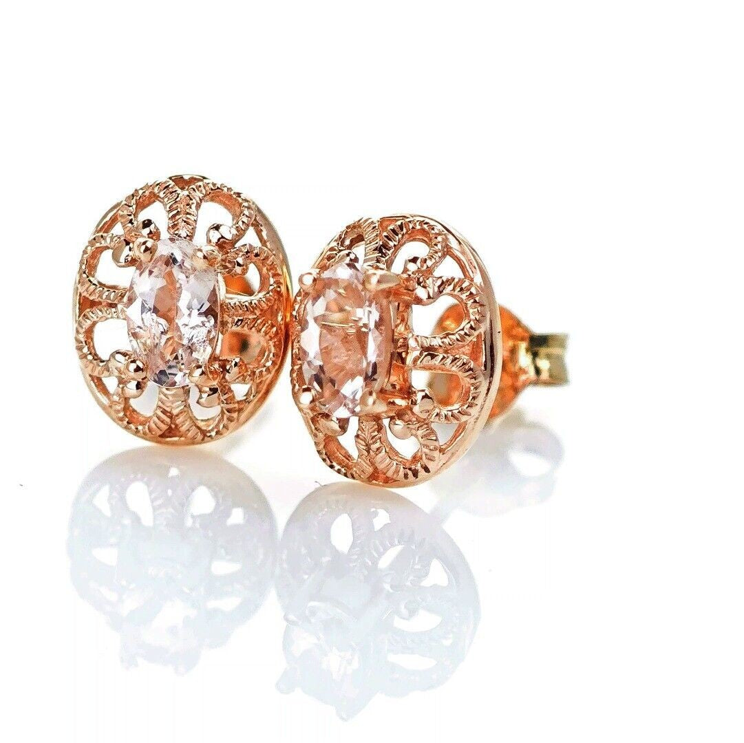 9ct Morganite Earrings Rose Gold Studs Natural Pink Gemstones 0.37ct