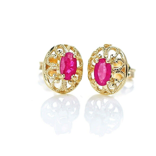 9ct Ruby Earrings Gold Studs Natural Red Gemstones 0.6ct