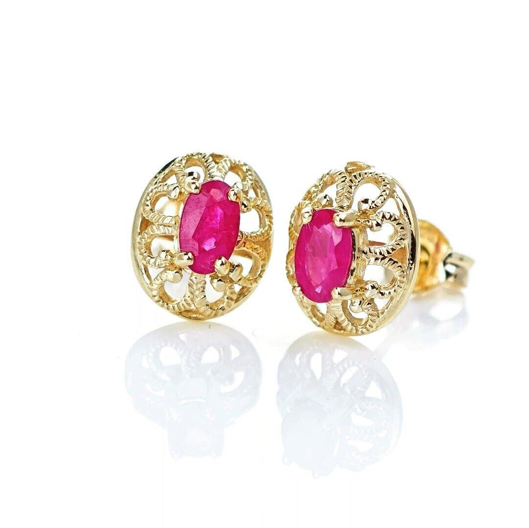 9ct Ruby Earrings Gold Studs Natural Red Gemstones 0.6ct