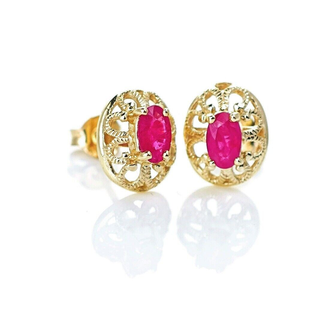 9ct Ruby Earrings Gold Studs Natural Red Gemstones 0.6ct