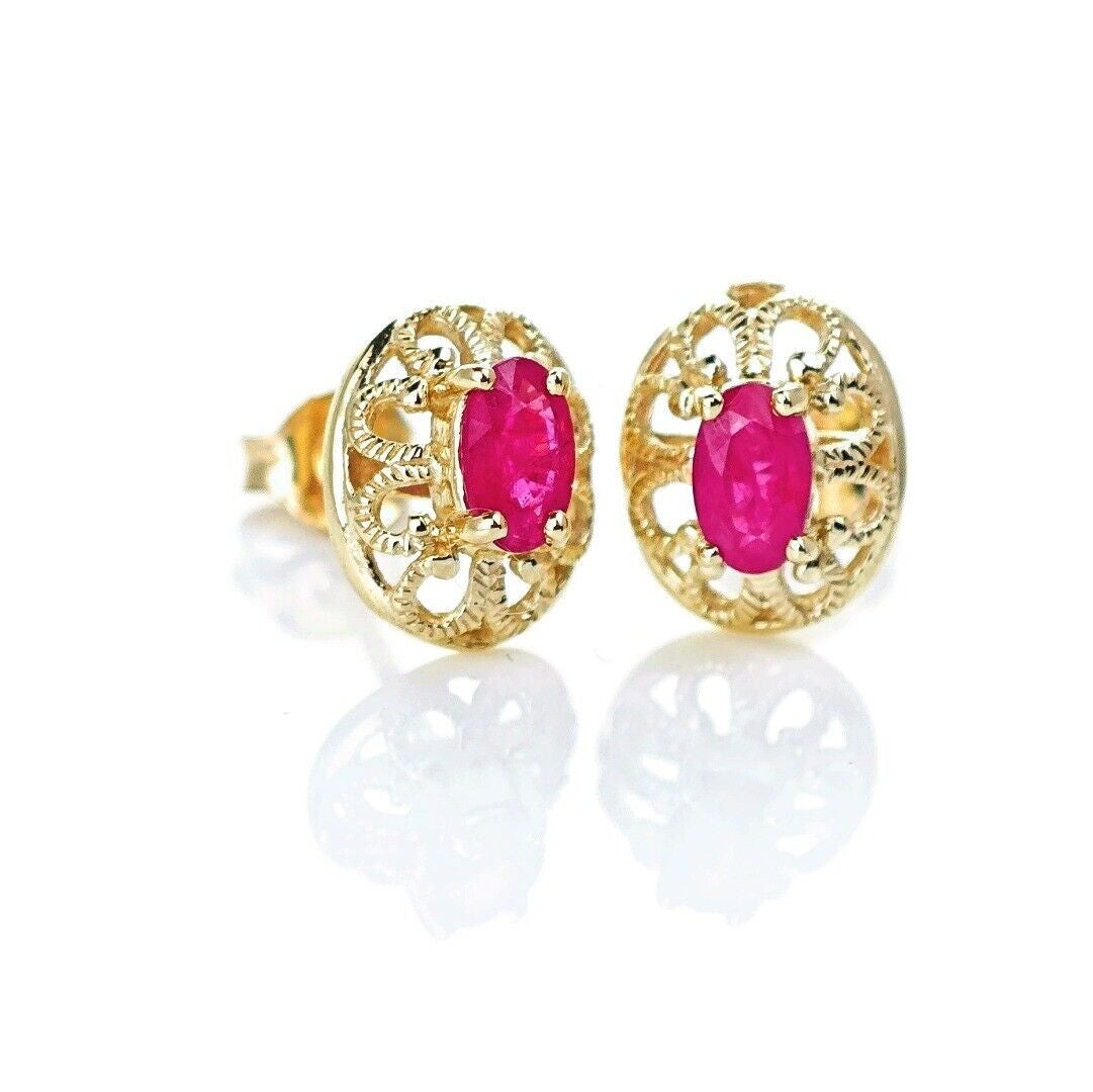 9ct Ruby Earrings Gold Studs Natural Red Gemstones 0.6ct