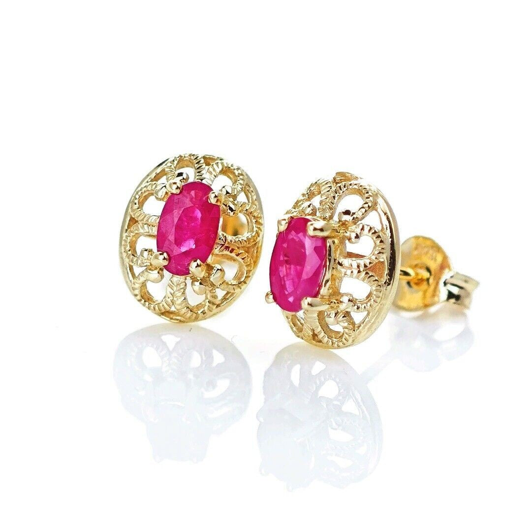 9ct Ruby Earrings Gold Studs Natural Red Gemstones 0.6ct