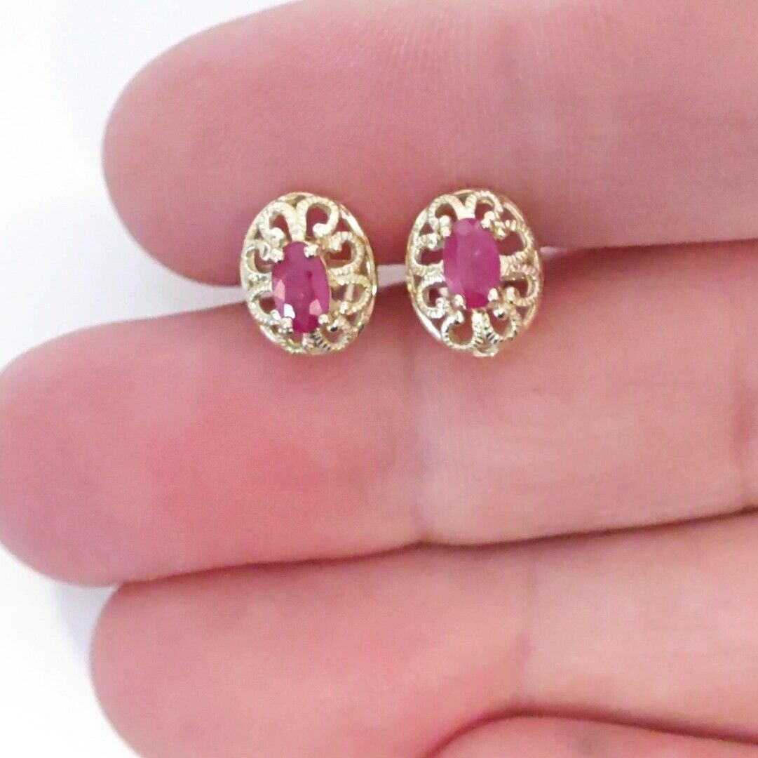 9ct Ruby Earrings Gold Studs Natural Red Gemstones 0.6ct