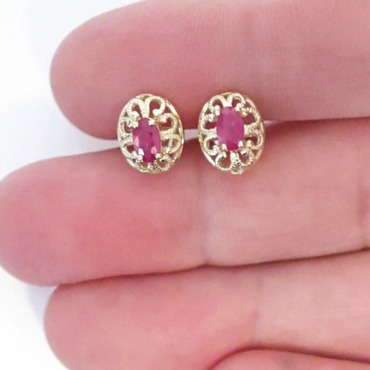 9ct Ruby Earrings Gold Studs Natural Red Gemstones 0.6ct