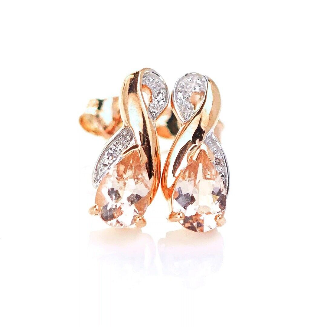9ct Morganite Diamond Earrings Rose Gold Studs Natural Pink Gemstones 0.80ct