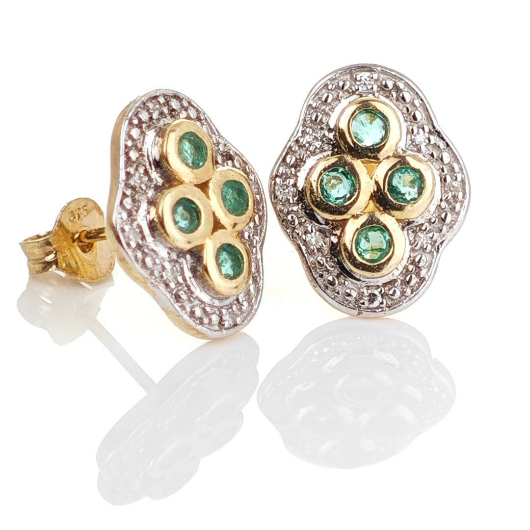 9ct Emerald  Diamond Earrings Gold Studs Natural Gemstones 0.23ct