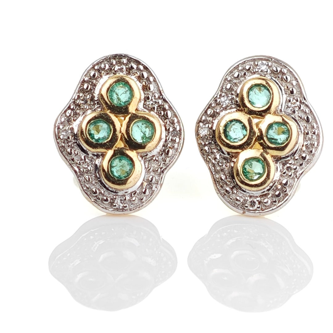 9ct Emerald  Diamond Earrings Gold Studs Natural Gemstones 0.23ct