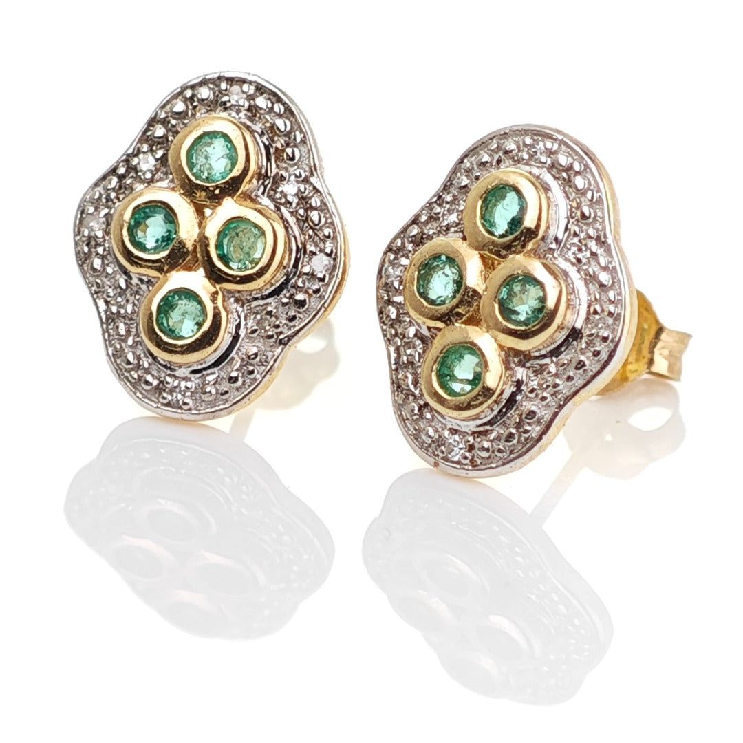 9ct Emerald  Diamond Earrings Gold Studs Natural Gemstones 0.23ct