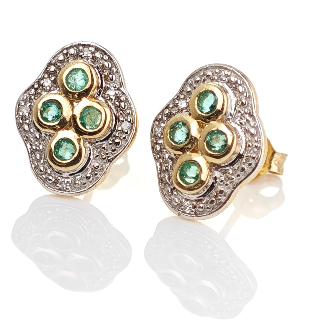 9ct Emerald  Diamond Earrings Gold Studs Natural Gemstones 0.23ct
