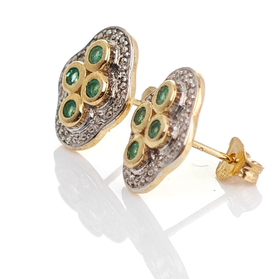 9ct Emerald  Diamond Earrings Gold Studs Natural Gemstones 0.23ct