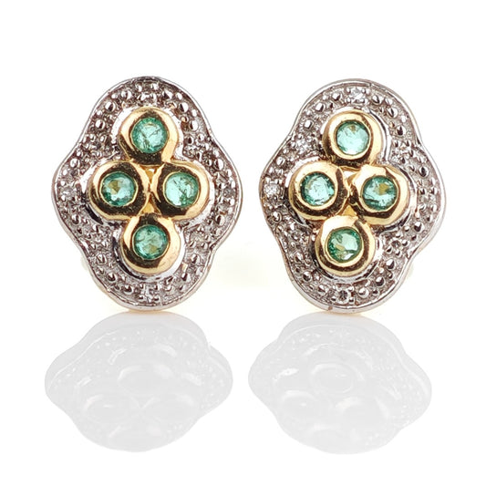9ct Emerald  Diamond Earrings Gold Studs Natural Gemstones 0.23ct