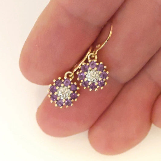 9ct Amethyst Diamond Earrings Gold Dangle Natural Gemstones 0.52ct