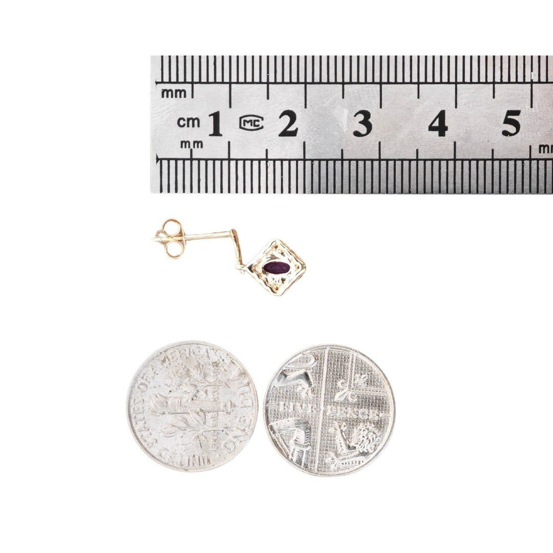 9ct  Amethyst Diamond Dangle Earrings Gold Studs Natural Purple Gemstones 0.40ct