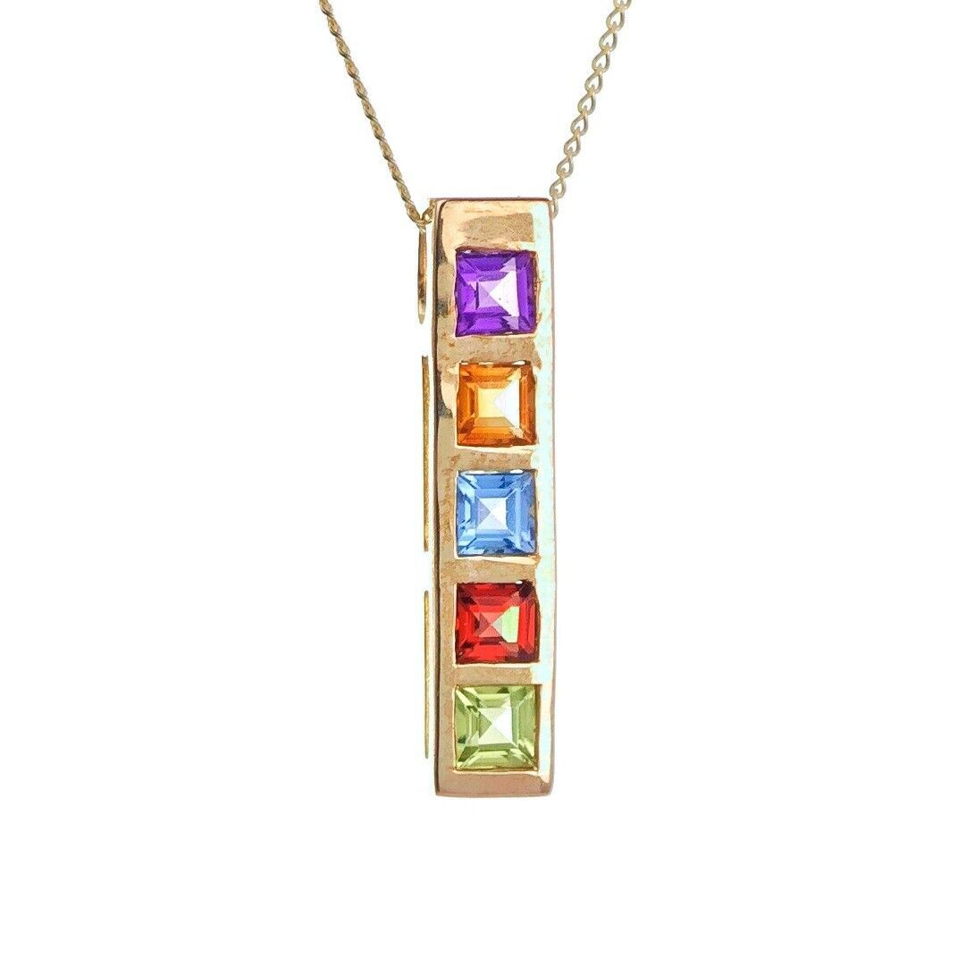 9ct Necklace Yellow Gold 0.76ct Square Natural Gemstones Boxed Gift