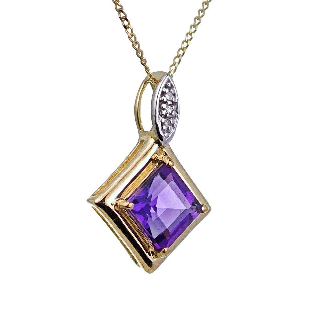 Amethyst Square Necklace in 9ct Gold