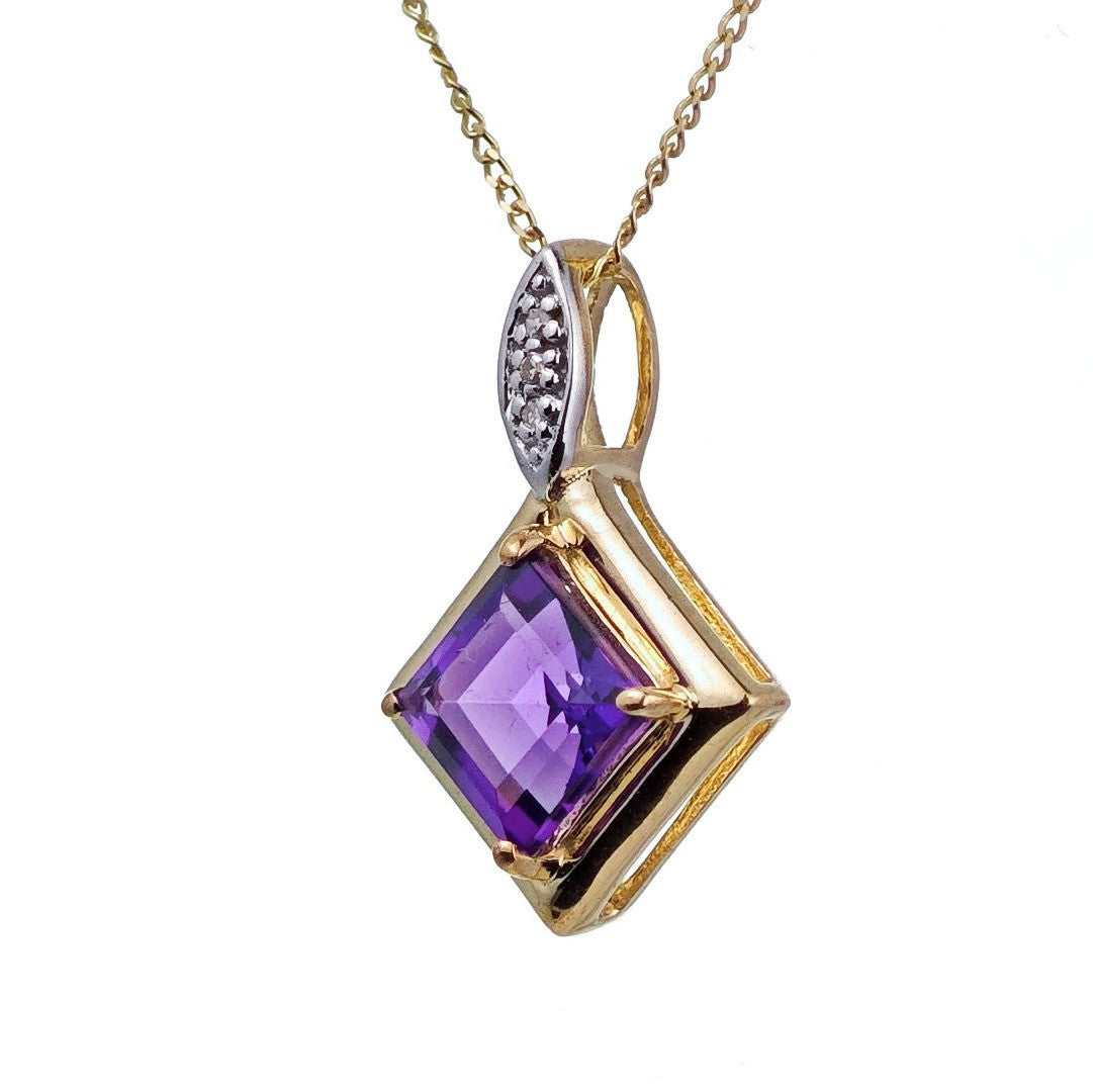 Amethyst Square Necklace in 9ct Gold
