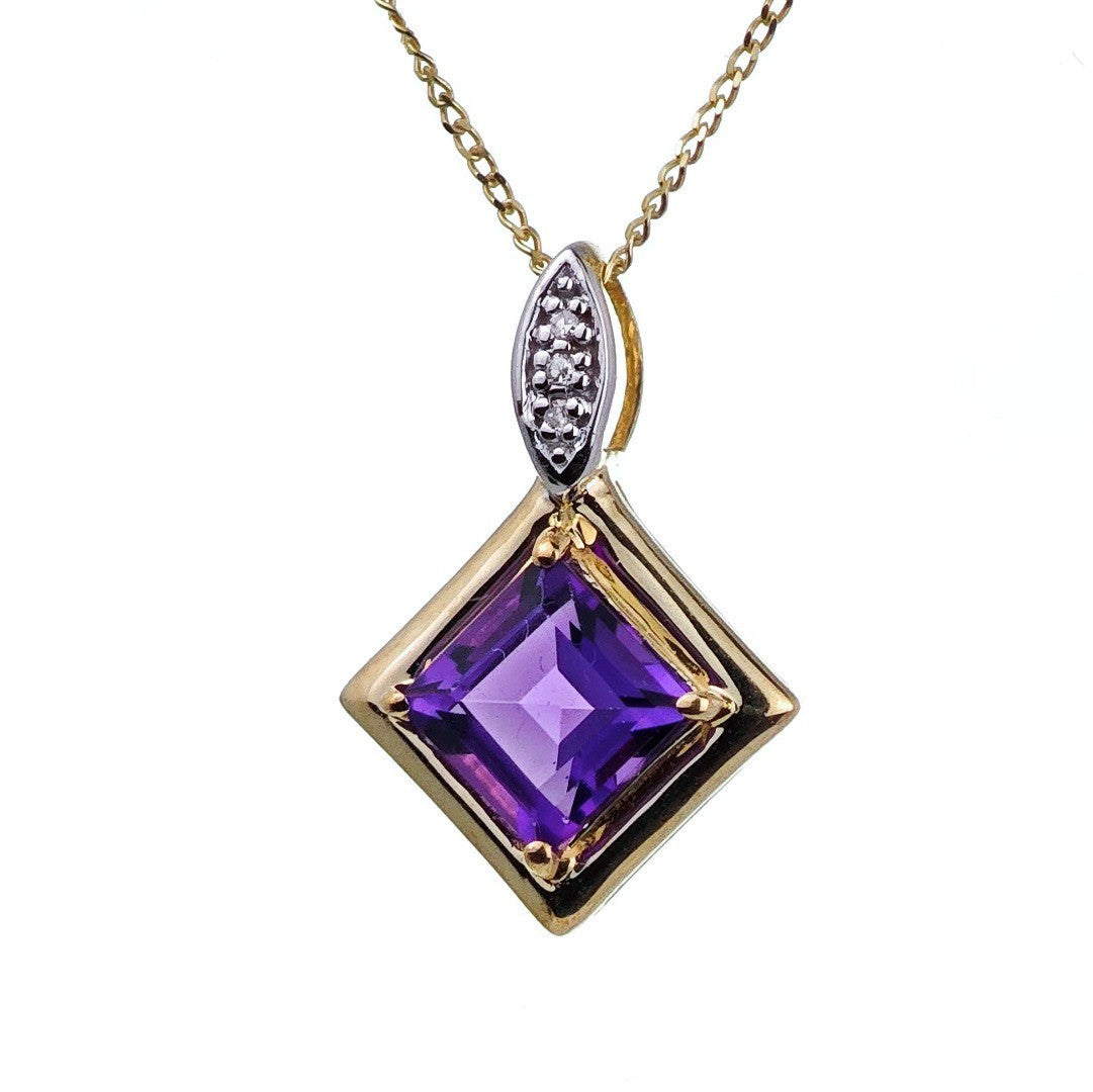 Amethyst Square Necklace in 9ct Gold