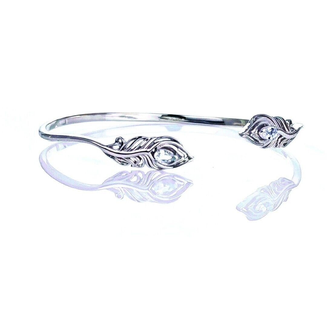 Aquamarine Bangle Sterling Silver Natural Blue Gemstones Peacock Feather Hallmark