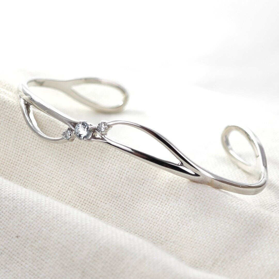 Aquamarine Trilogy Satellite Bangle in Sterling Silver