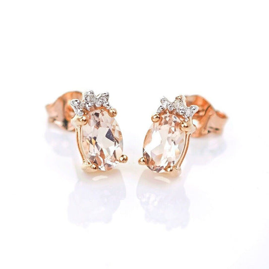 9ct Morganite Diamond  Earrings Studs Rose Gold Pink  0.82 ct  Natural Gemstone