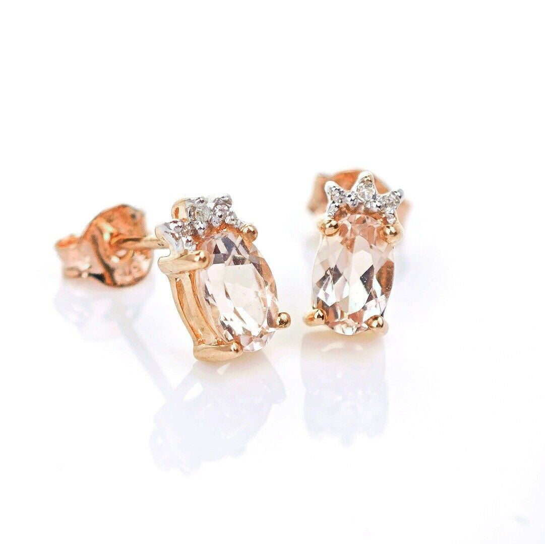 9ct Morganite Diamond  Earrings Studs Rose Gold Pink  0.82 ct  Natural Gemstone
