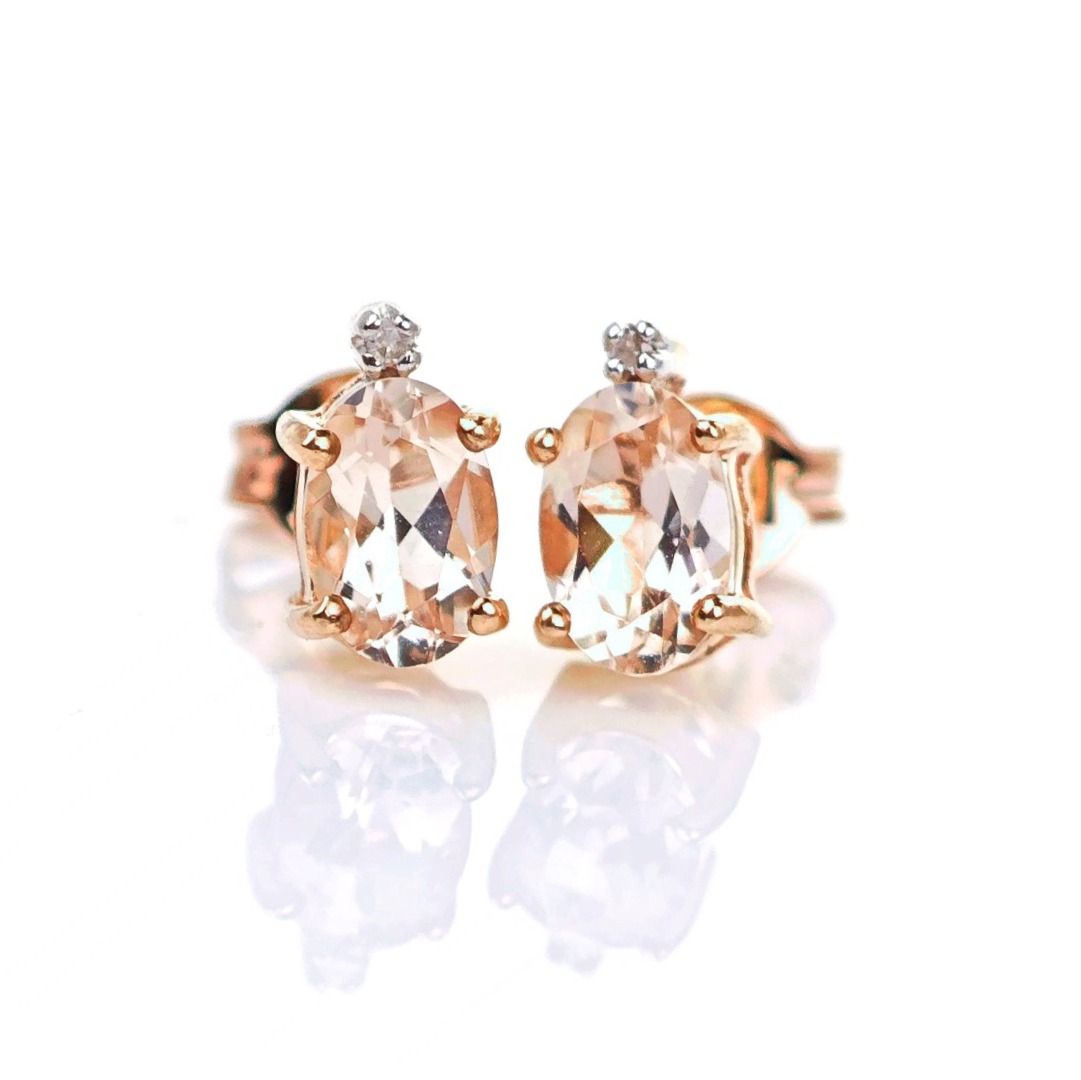 9ct Morganite Diamond  Earrings Studs Rose Gold Pink  0.82 ct Natural Gemstone