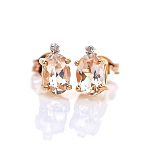 9ct Morganite Diamond  Earrings Studs Rose Gold Pink  0.82 ct Natural Gemstone