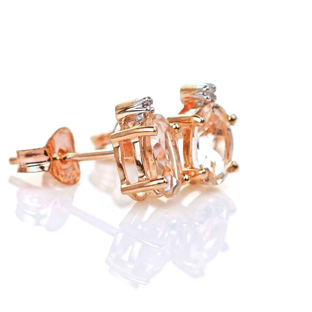 9ct Morganite Diamond  Earrings Studs Rose Gold Pink  0.82 ct Natural Gemstone
