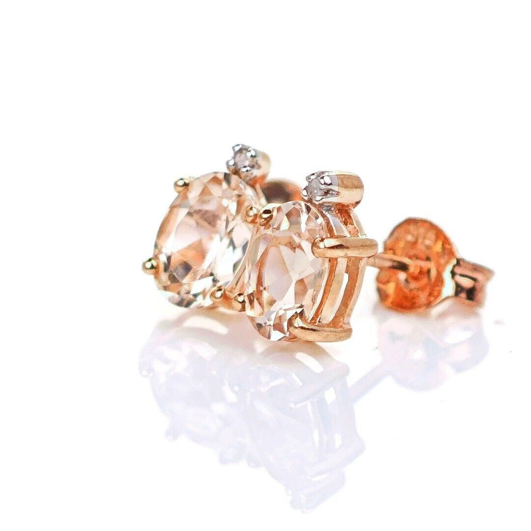 9ct Morganite Diamond  Earrings Studs Rose Gold Pink  0.82 ct Natural Gemstone