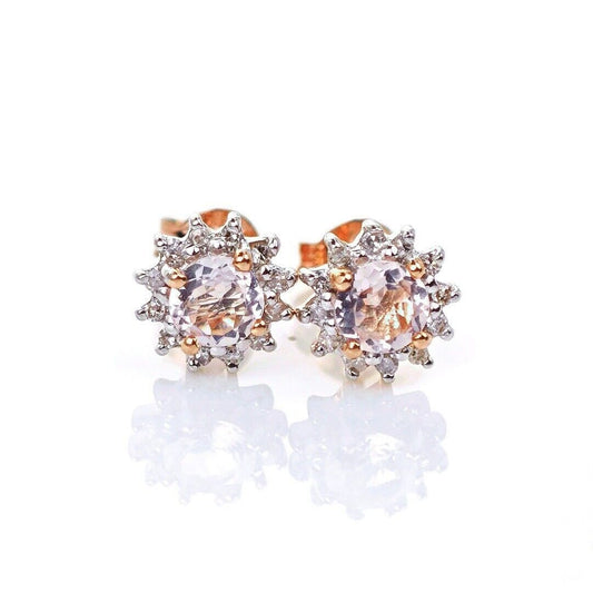 9ct Morganite Diamond  Earrings Studs Rose Gold Pink  0.46 ct  Natural Gemstone