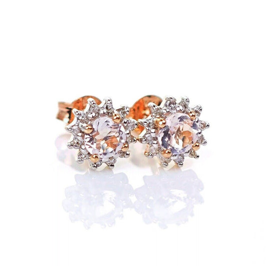 9ct Morganite Diamond  Earrings Studs Rose Gold Pink  0.46 ct  Natural Gemstone