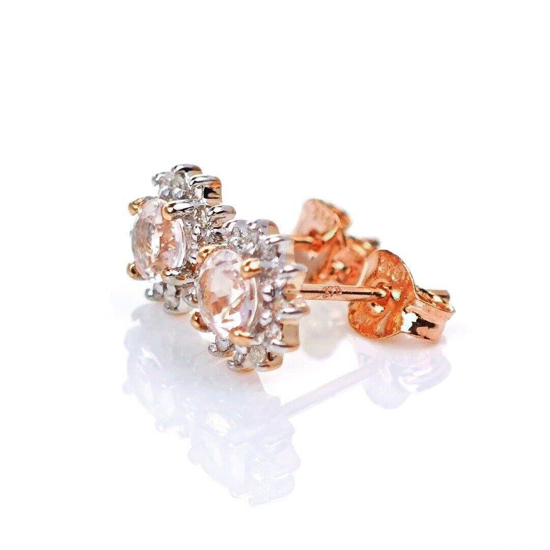 9ct Morganite Diamond  Earrings Studs Rose Gold Pink  0.46 ct  Natural Gemstone