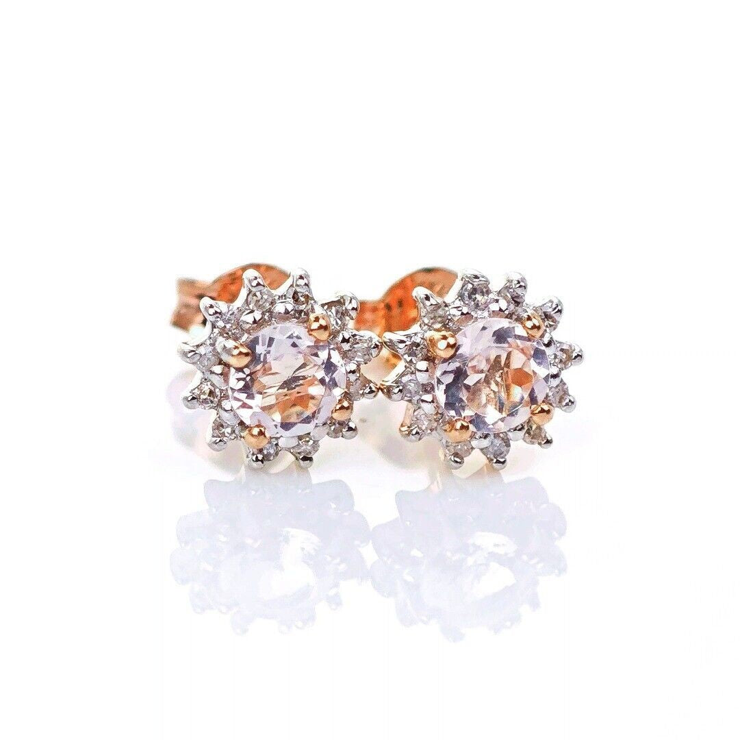 9ct Morganite Diamond  Earrings Studs Rose Gold Pink  0.46 ct  Natural Gemstone
