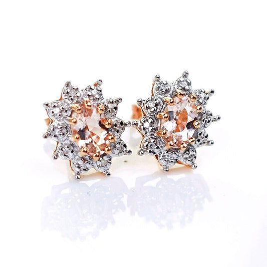 9ct Morganite Diamond  Earrings Studs Rose Gold Pink  0.71 ct  Natural Gemstone