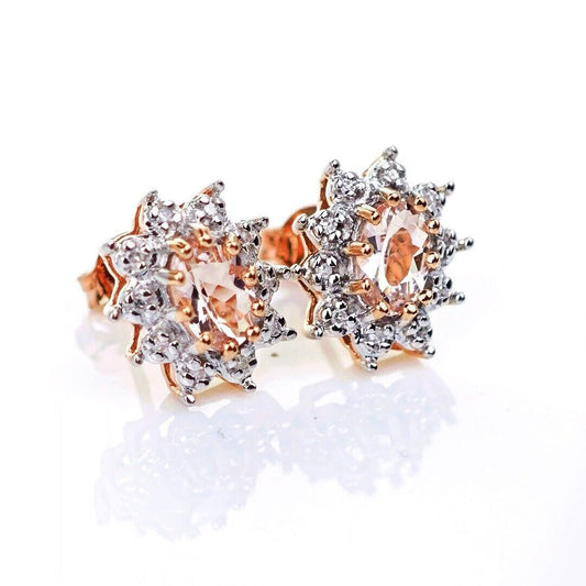 9ct Morganite Diamond  Earrings Studs Rose Gold Pink  0.71 ct  Natural Gemstone
