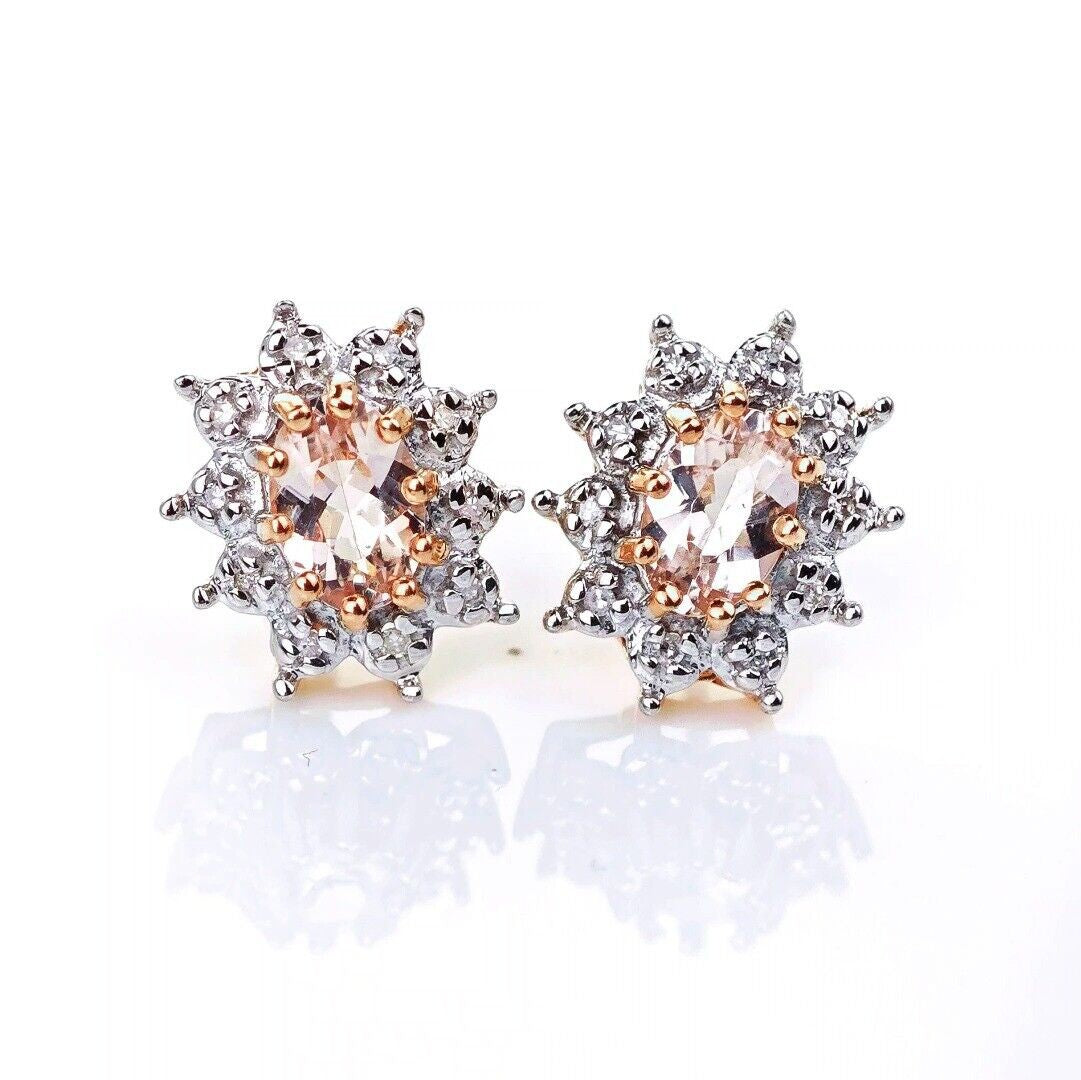 9ct Morganite Diamond  Earrings Studs Rose Gold Pink  0.71 ct  Natural Gemstone