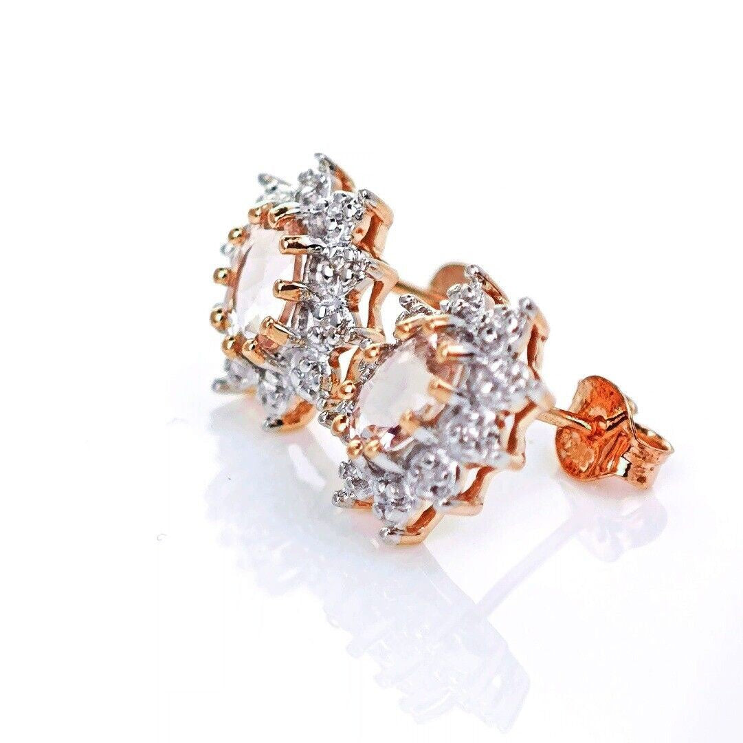 9ct Morganite Diamond  Earrings Studs Rose Gold Pink  0.71 ct  Natural Gemstone