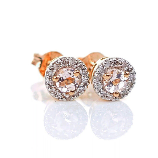 9ct Morganite Diamond  Earrings Studs Rose Gold Pink  0.29 ct  Natural Gemstone