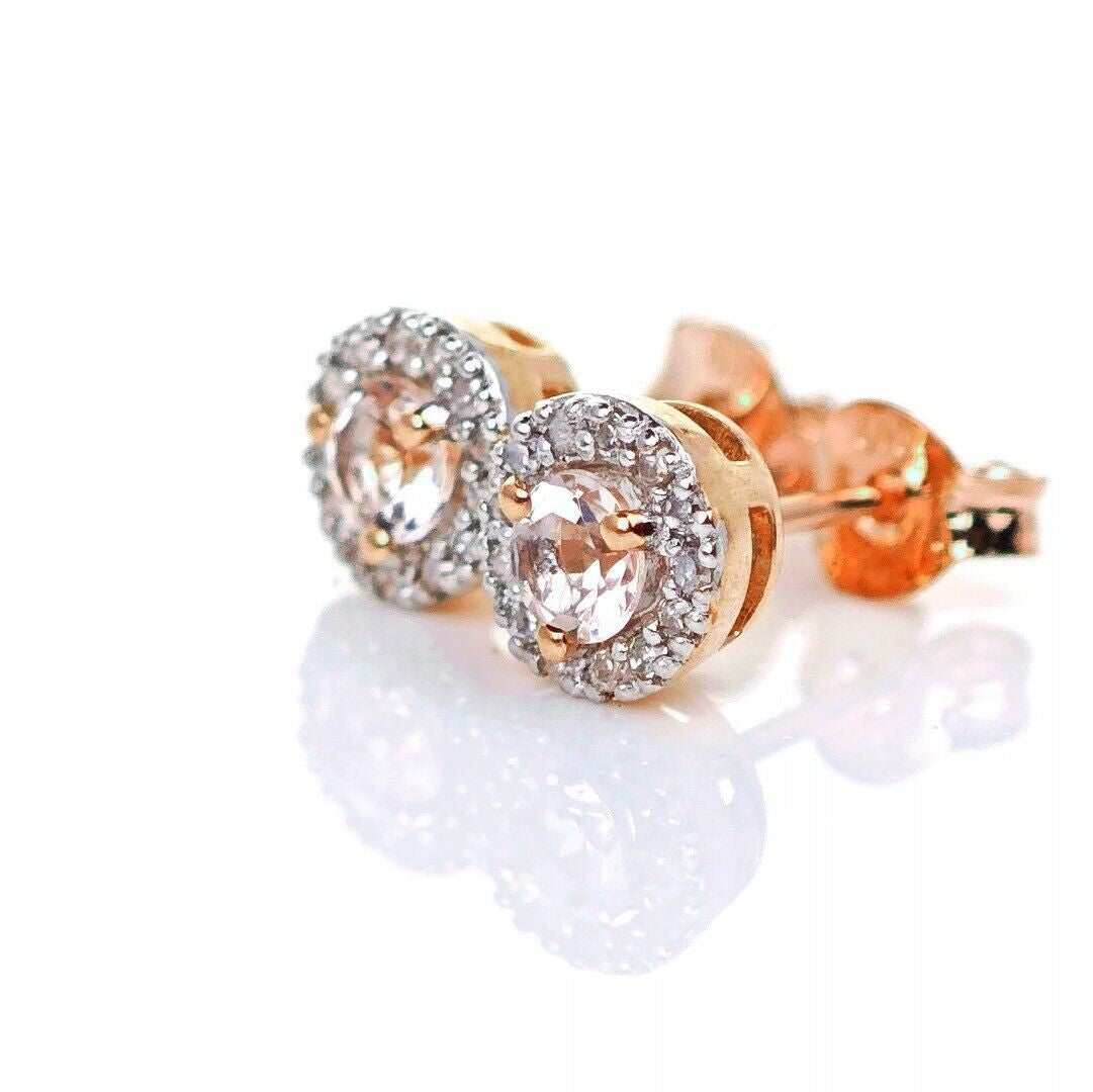 9ct Morganite Diamond  Earrings Studs Rose Gold Pink  0.29 ct  Natural Gemstone