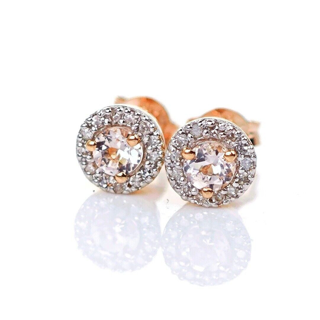 9ct Morganite Diamond  Earrings Studs Rose Gold Pink  0.29 ct  Natural Gemstone