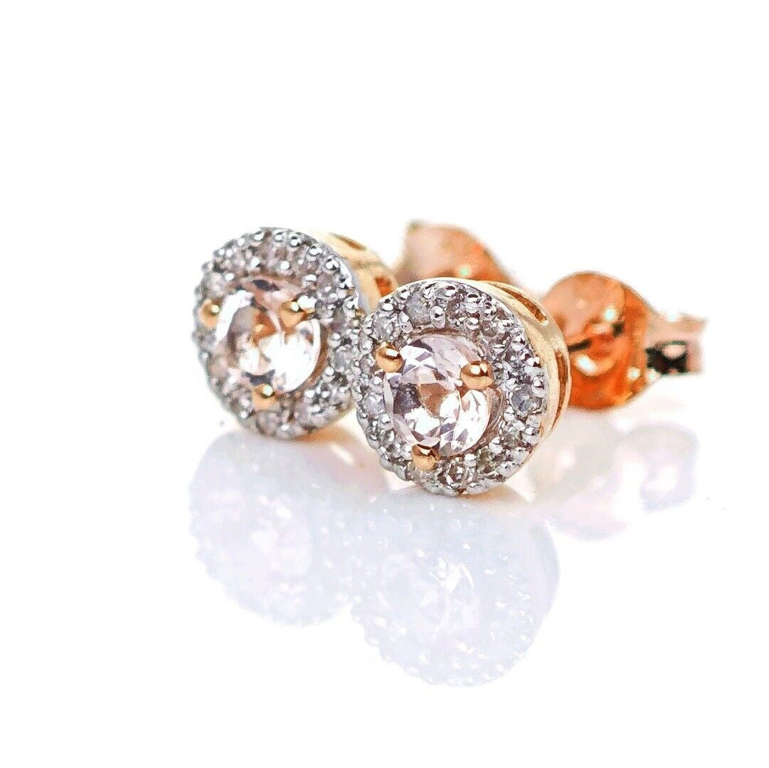 9ct Morganite Diamond  Earrings Studs Rose Gold Pink  0.29 ct  Natural Gemstone
