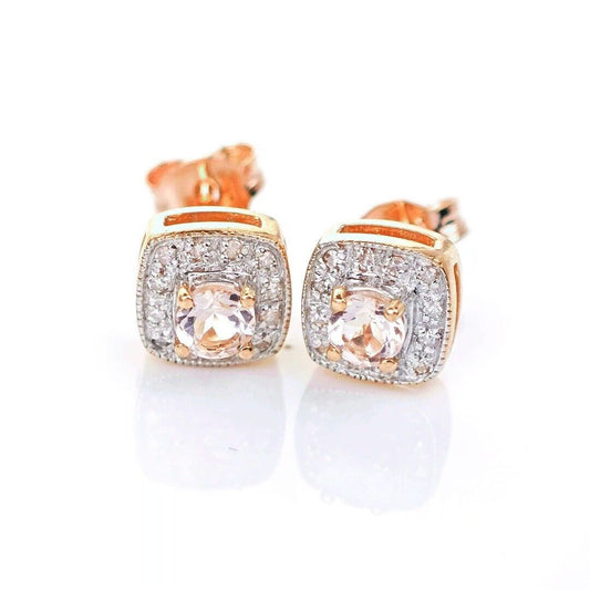 9ct Morganite Diamond  Earrings Studs Rose Gold Pink  0.29 ct  Natural Gemstone