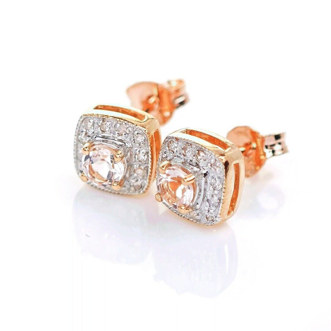 9ct Morganite Diamond  Earrings Studs Rose Gold Pink  0.29 ct  Natural Gemstone