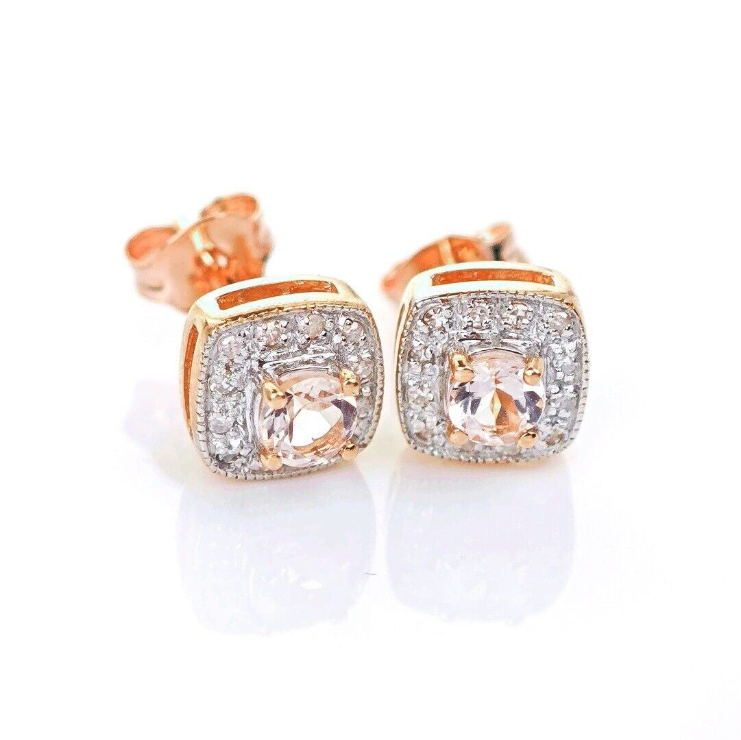 9ct Morganite Diamond  Earrings Studs Rose Gold Pink  0.29 ct  Natural Gemstone