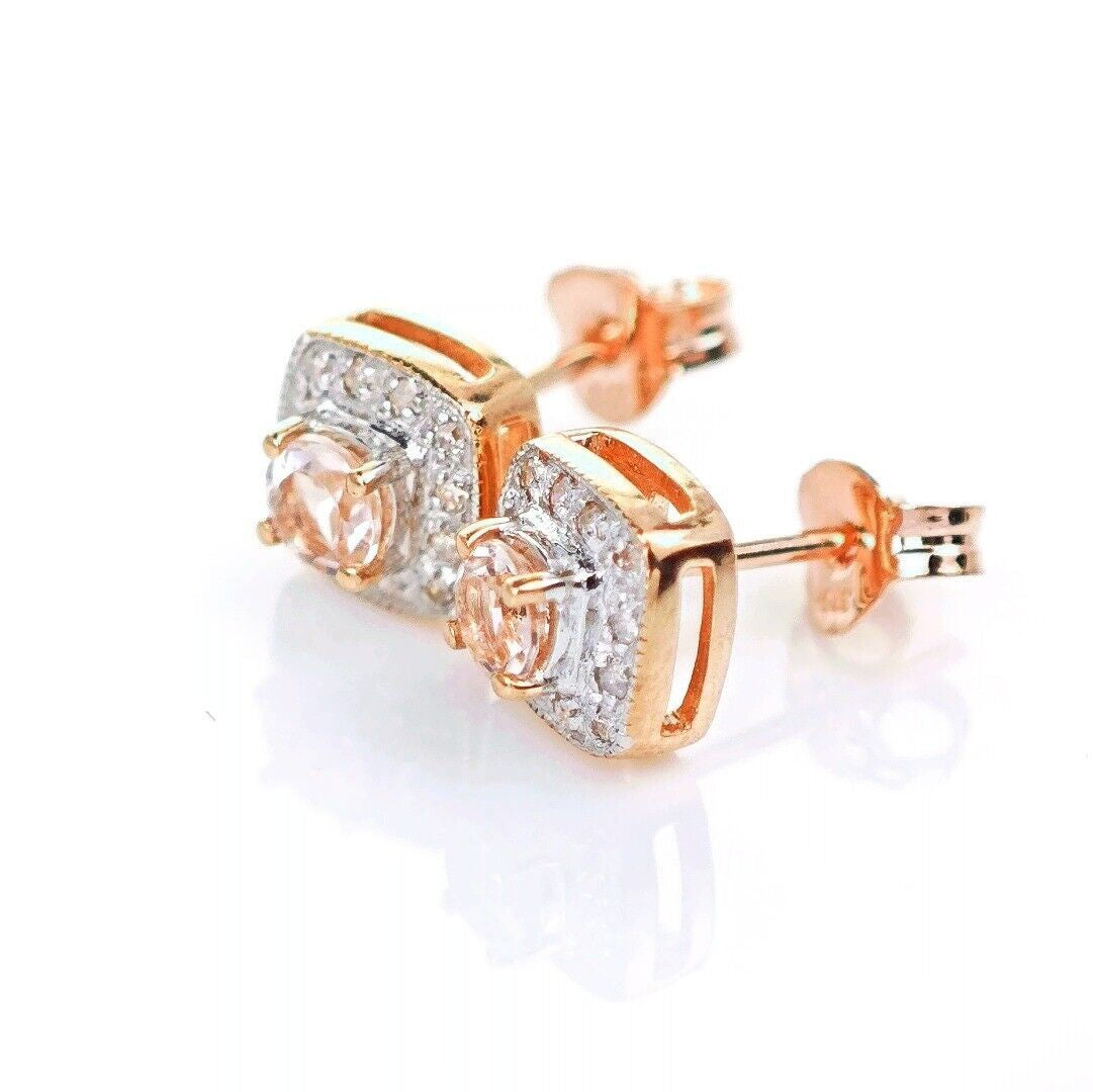 9ct Morganite Diamond  Earrings Studs Rose Gold Pink  0.29 ct  Natural Gemstone