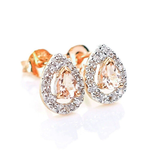 9ct Morganite Diamond  Earrings Studs Rose Gold Pink  0.32 ct  Natural Gemstone