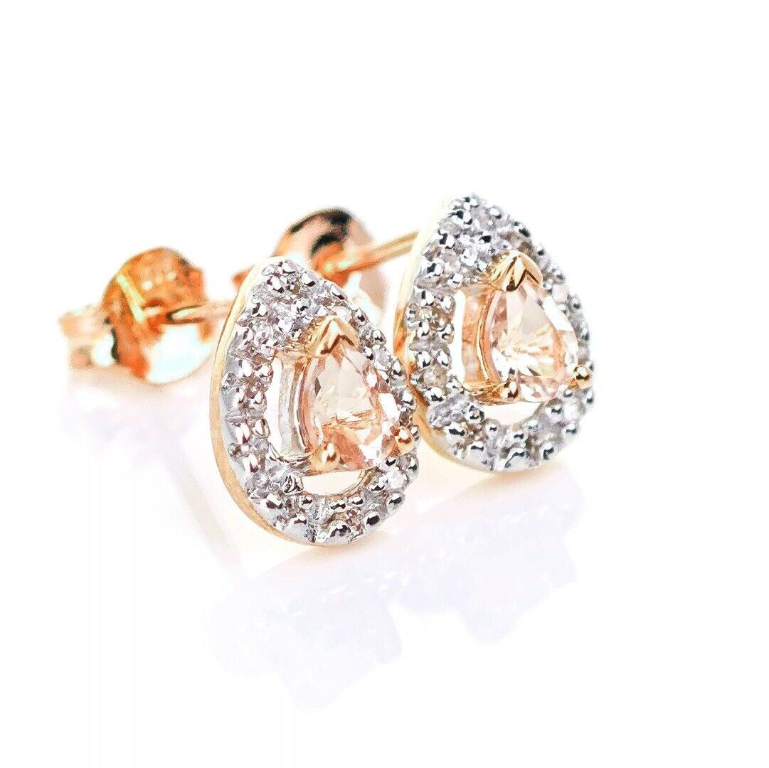 9ct Morganite Diamond  Earrings Studs Rose Gold Pink  0.32 ct  Natural Gemstone